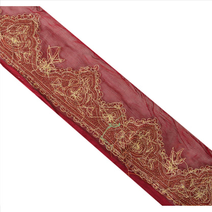 SANSKRITI VINTAGE Border Antique Hand Beaded 1ydIndian Sewing Red Zari Lace