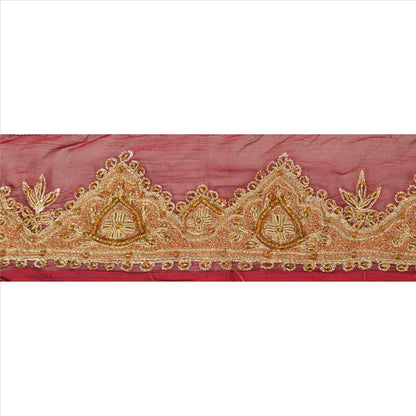SANSKRITI VINTAGE Border Antique Hand Beaded 1ydIndian Sewing Red Zari Lace
