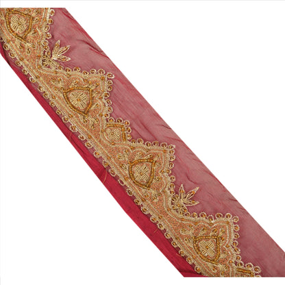 SANSKRITI VINTAGE Border Antique Hand Beaded 1ydIndian Sewing Red Zari Lace