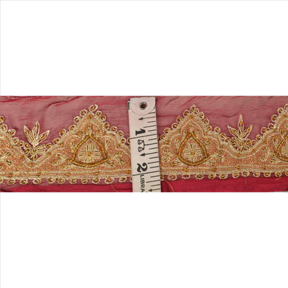SANSKRITI VINTAGE Border Antique Hand Beaded 1ydIndian Sewing Red Zari Lace