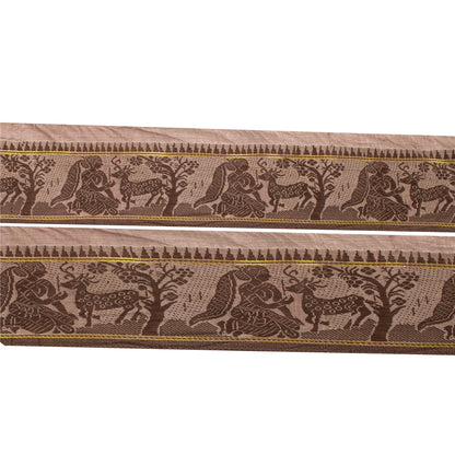 Sanskriti Vintage Sari Border Woven Baluchari 1YD Women Peacock Trim Brown Lace