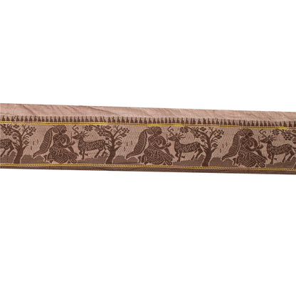 Sanskriti Vintage Sari Border Woven Baluchari 1YD Women Peacock Trim Brown Lace