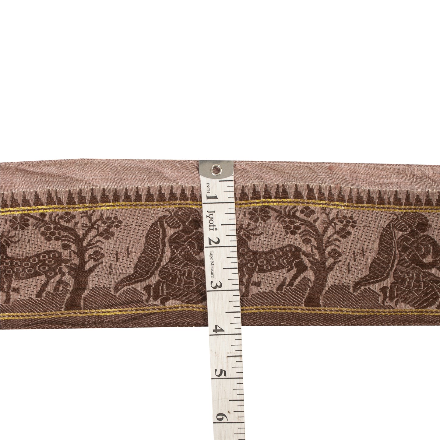 Sanskriti Vintage Sari Border Woven Baluchari 1YD Women Peacock Trim Brown Lace