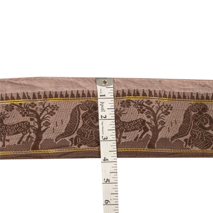 Sanskriti Vintage Sari Border Woven Baluchari 1YD Women Peacock Trim Brown Lace