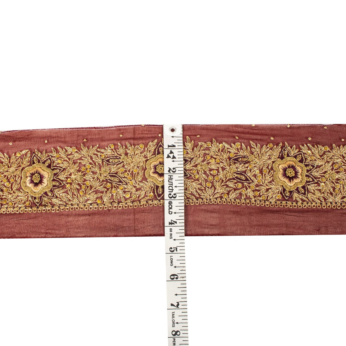 Sanskriti Vintage 1Yd 4.2"W Sari Border Maroon Pure Chiffon Hand Embroidery Lace