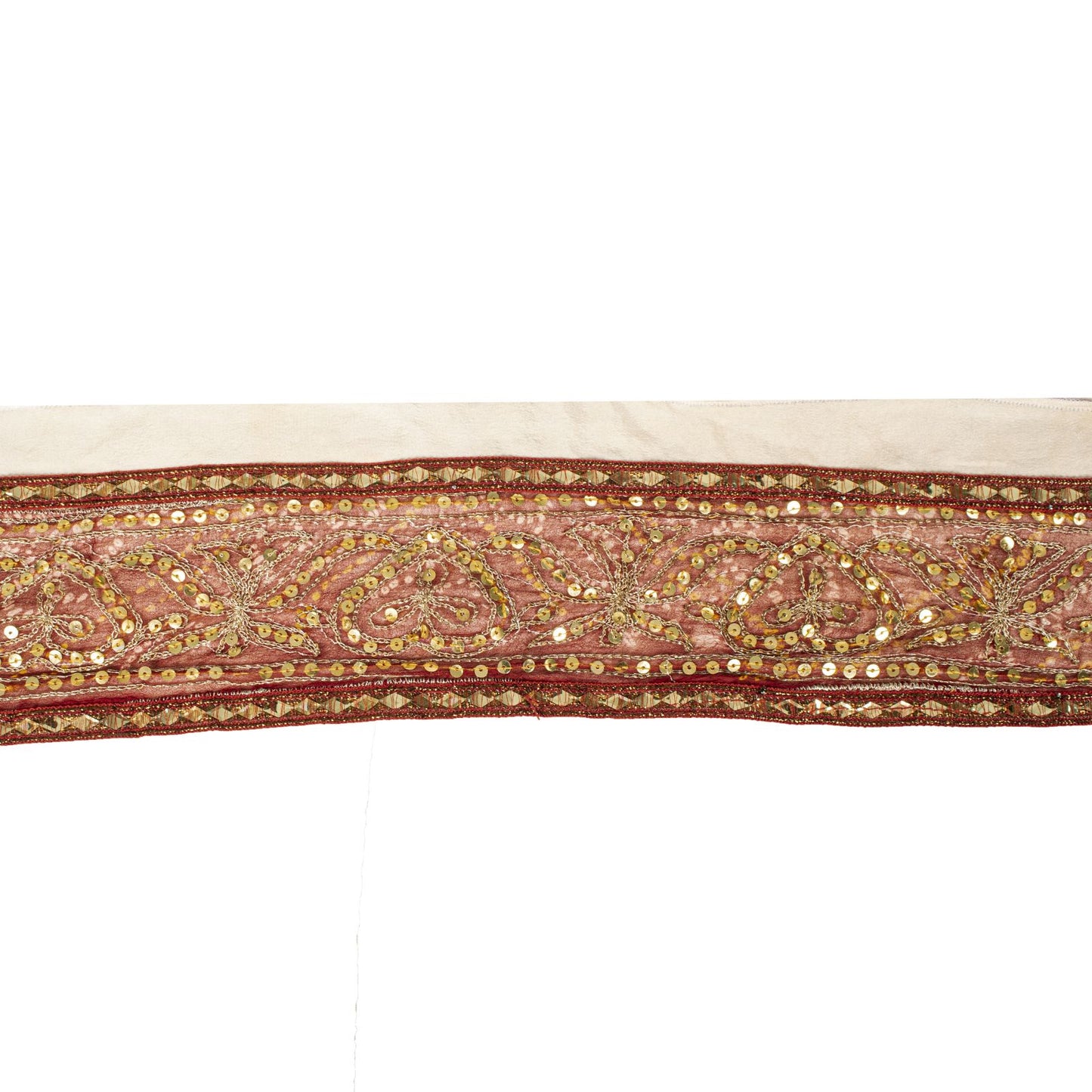 Sanskriti Vintage 1YD 4.2"W Sari Border Red Pure Georgette EmbroideredCraft Lace