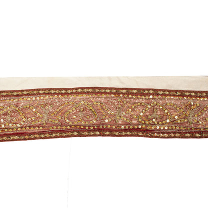 Sanskriti Vintage 1YD 4.2"W Sari Border Red Pure Georgette EmbroideredCraft Lace