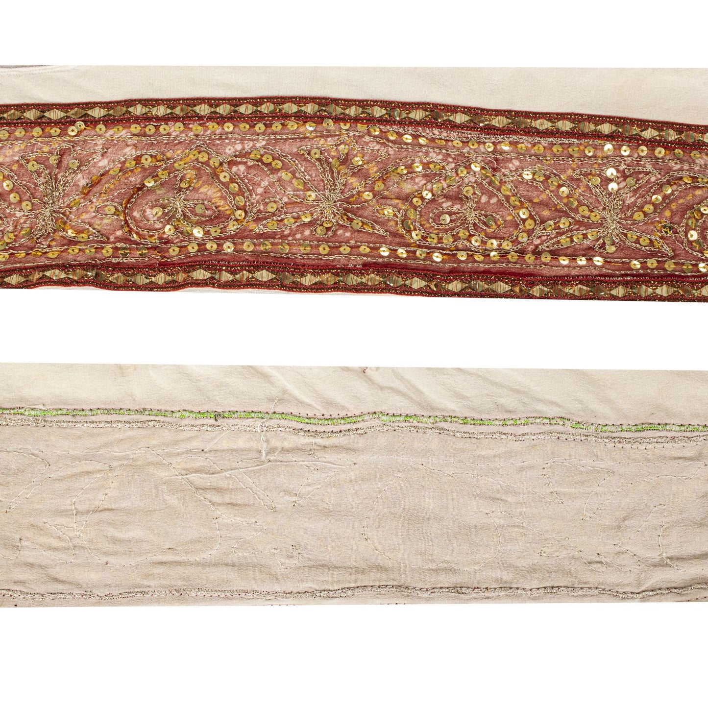 Sanskriti Vintage 1YD 4.2"W Sari Border Red Pure Georgette EmbroideredCraft Lace