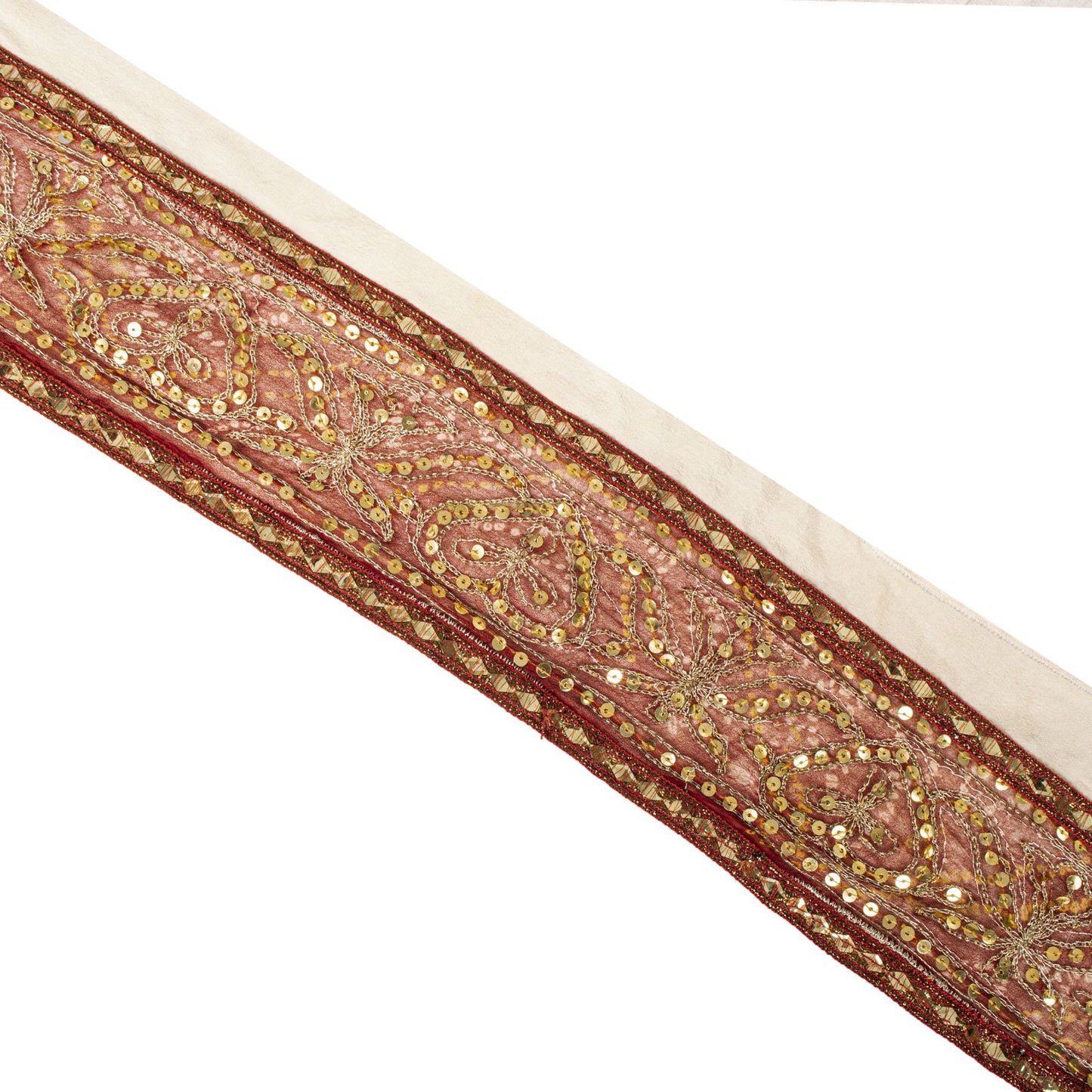 Sanskriti Vintage 1YD 4.2"W Sari Border Red Pure Georgette EmbroideredCraft Lace