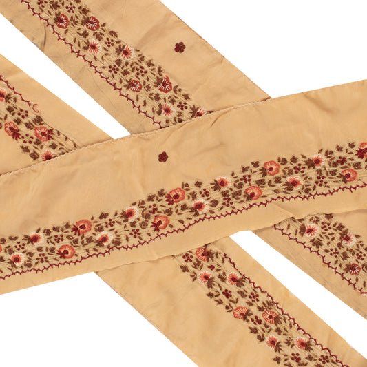 Sanskriti Vintage Craft Trims Lace Saree 1YD Border Beige Hand Embroidery Ribbon