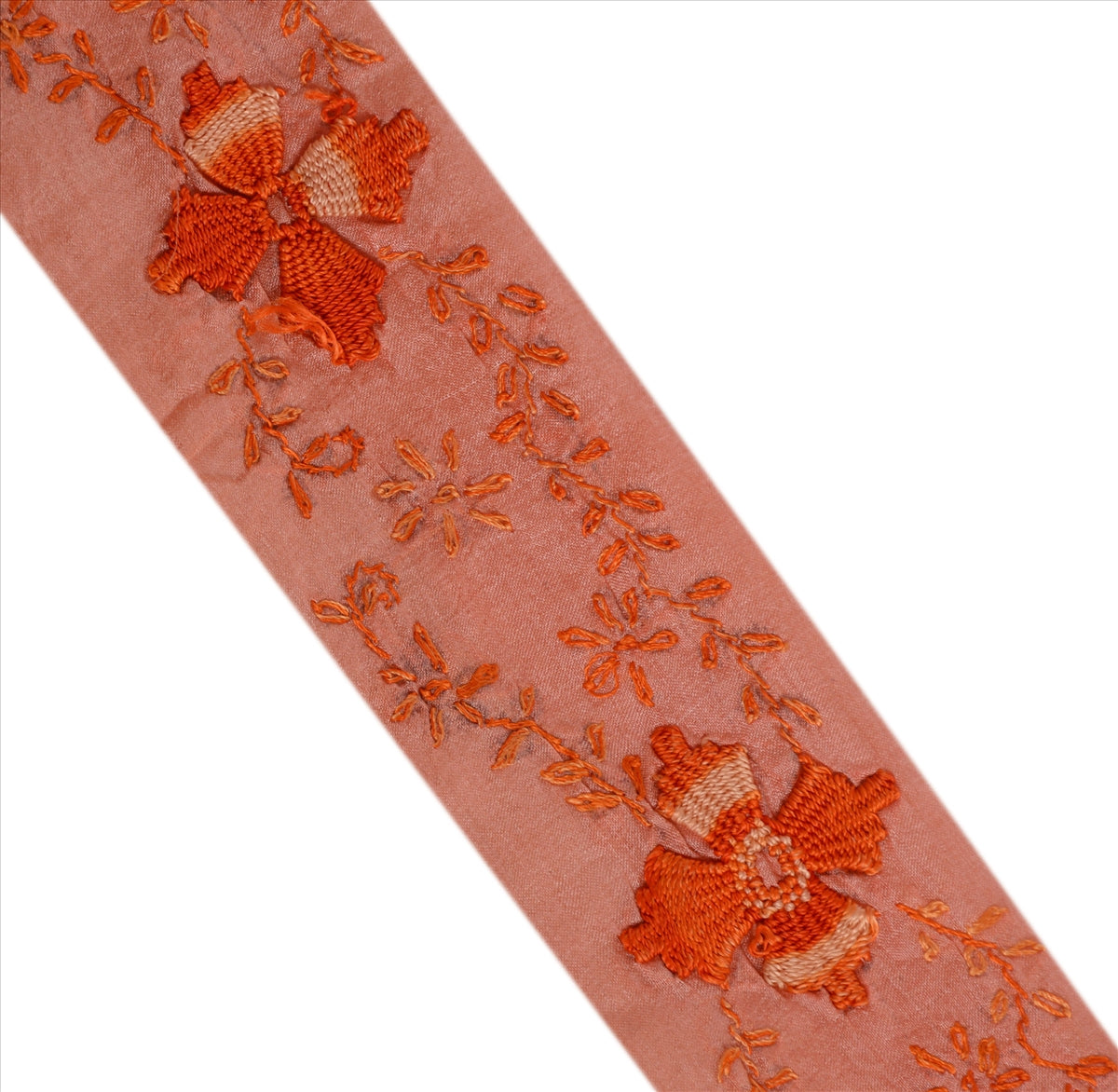 Sanskriti Vintage Sari Border Hand Embroidered Craft 1YD Sewing Peach Trims Lace