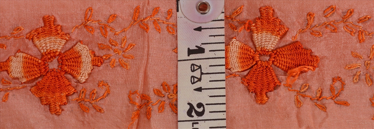 Sanskriti Vintage Saree Border Peach Pure Silk Hand Embroidered Craft 1Yd Sewing Sarees Trims 1.5W Sari Lace