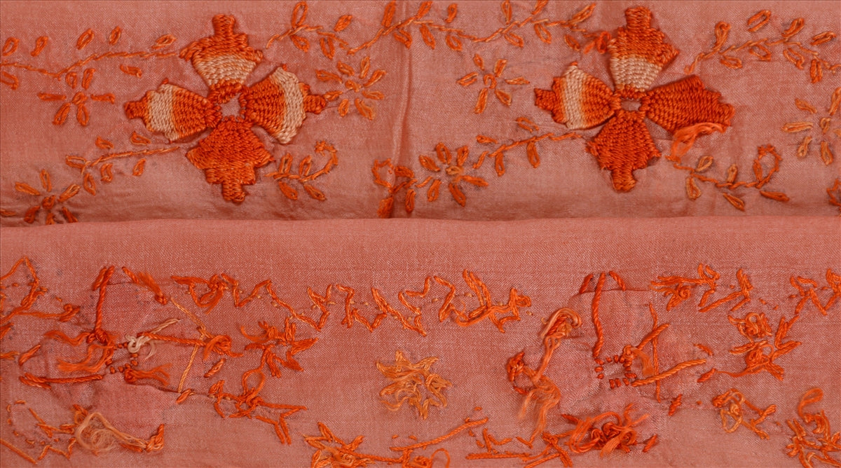 Sanskriti Vintage Sari Border Hand Embroidered Craft 1YD Sewing Peach Trims Lace