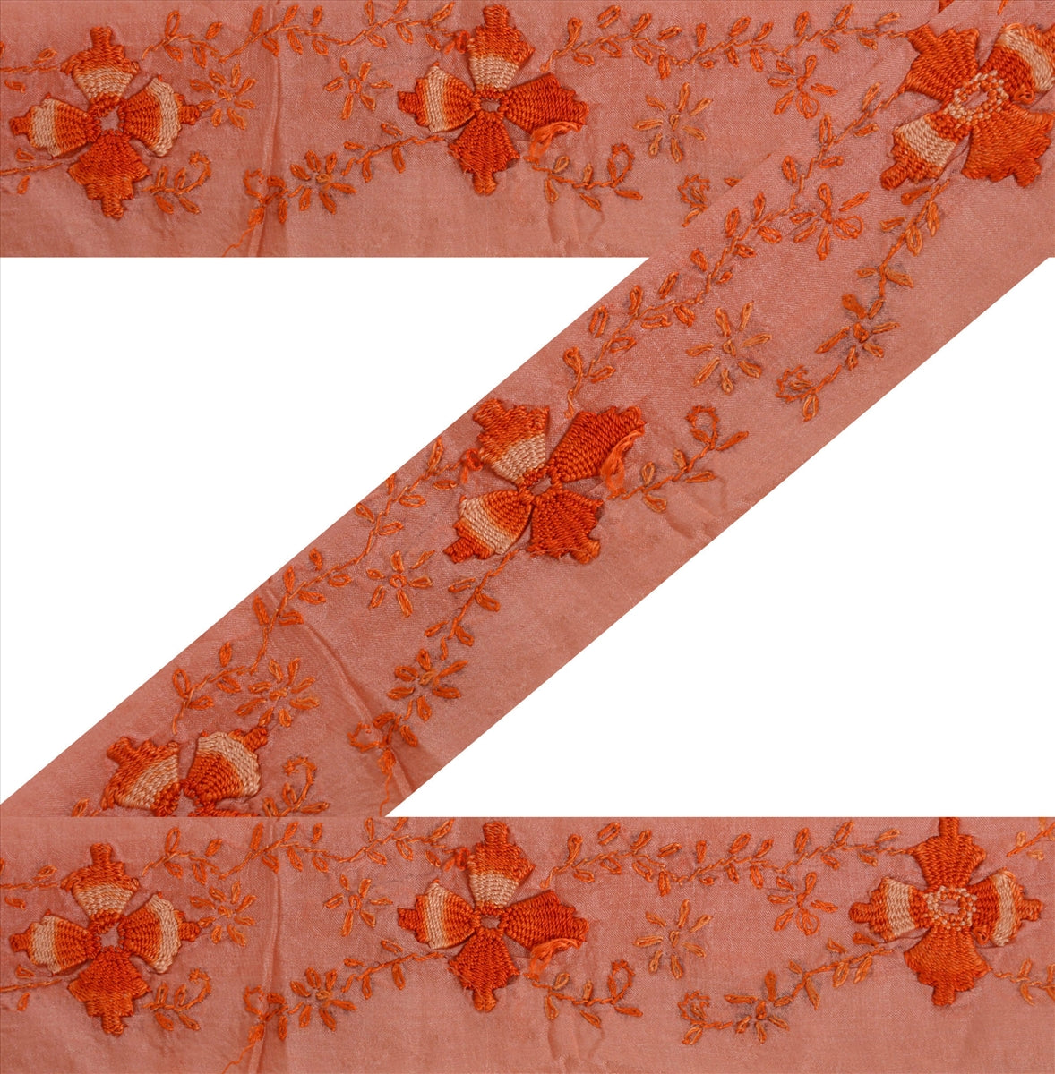 Sanskriti Vintage Sari Border Hand Embroidered Craft 1YD Sewing Peach Trims Lace