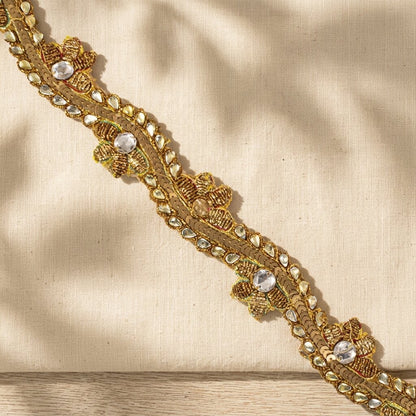 Sanskriti Vintage 1 YD 1"W Sari Border Golden Hand Embroidered Trim Craft Lace