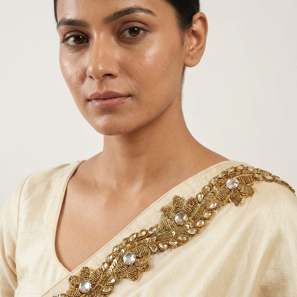 Sanskriti Vintage 1 YD 1"W Sari Border Golden Hand Embroidered Trim Craft Lace