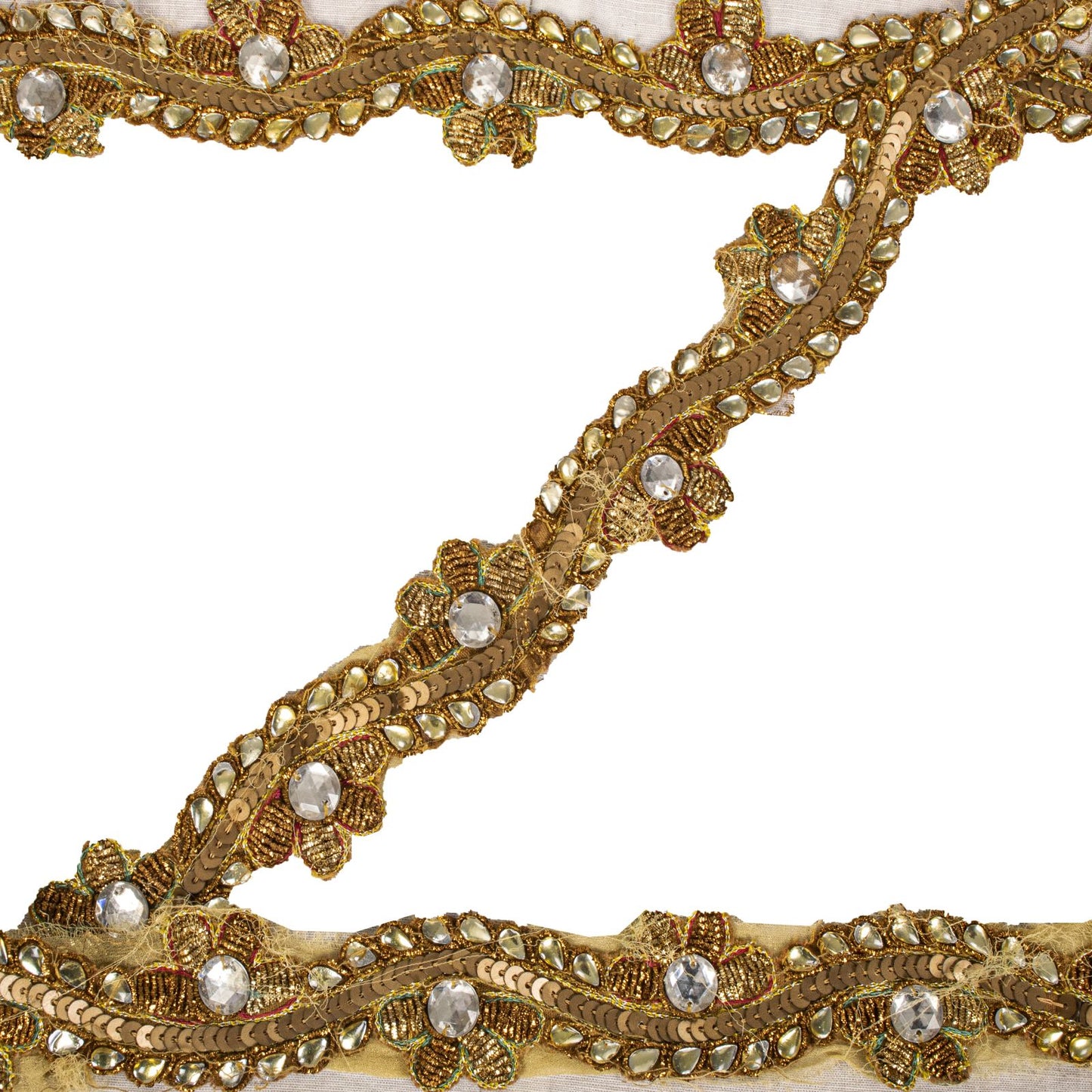 Sanskriti Vintage 1 YD 1"W Sari Border Golden Hand Embroidered Trim Craft Lace