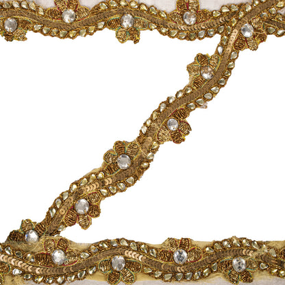 Sanskriti Vintage 1 YD 1"W Sari Border Golden Hand Embroidered Trim Craft Lace