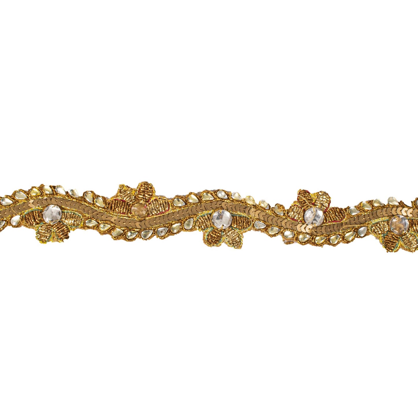 Sanskriti Vintage 1 YD 1"W Sari Border Golden Hand Embroidered Trim Craft Lace