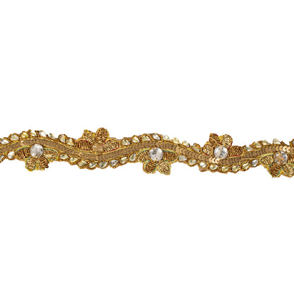 Sanskriti Vintage 1 YD 1"W Sari Border Golden Hand Embroidered Trim Craft Lace