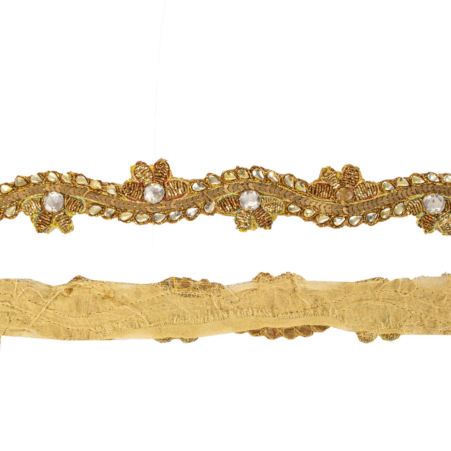 Sanskriti Vintage 1 YD 1"W Sari Border Golden Hand Embroidered Trim Craft Lace