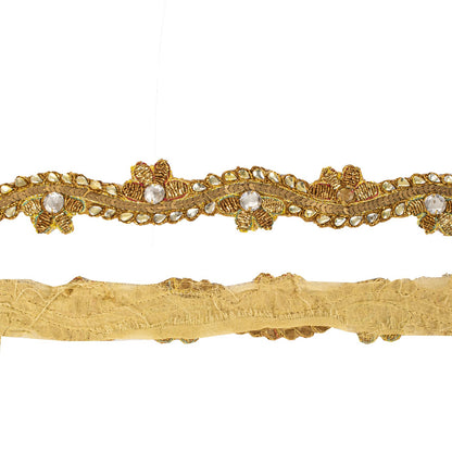 Sanskriti Vintage 1 YD 1"W Sari Border Golden Hand Embroidered Trim Craft Lace