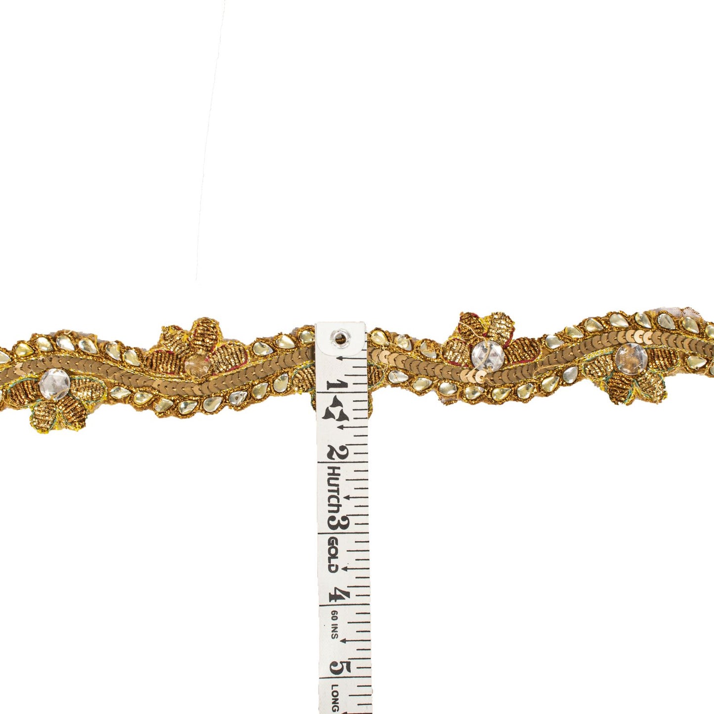 Sanskriti Vintage 1 YD 1"W Sari Border Golden Hand Embroidered Trim Craft Lace
