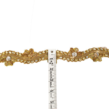Sanskriti Vintage 1 YD 1"W Sari Border Golden Hand Embroidered Trim Craft Lace