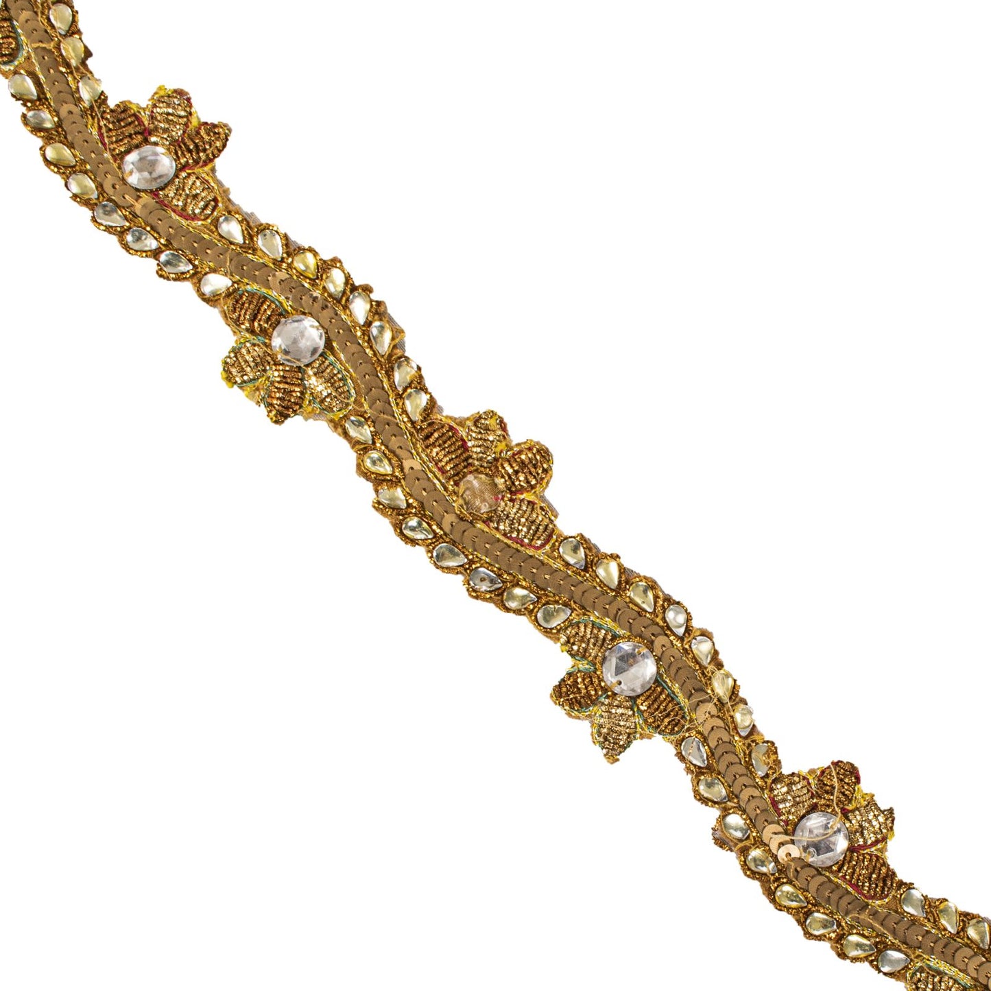 Sanskriti Vintage 1 YD 1"W Sari Border Golden Hand Embroidered Trim Craft Lace