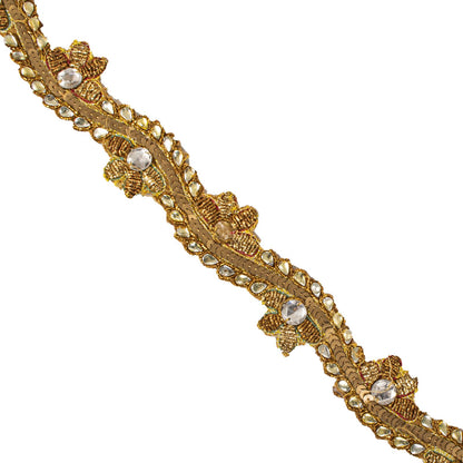 Sanskriti Vintage 1 YD 1"W Sari Border Golden Hand Embroidered Trim Craft Lace