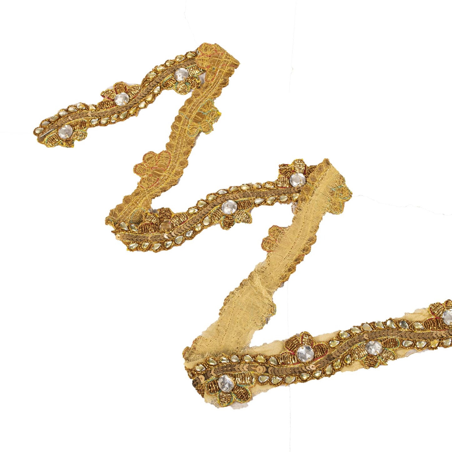 Sanskriti Vintage 1 YD 1"W Sari Border Golden Hand Embroidered Trim Craft Lace