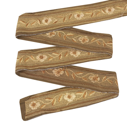 Sanskriti Vintage Saree Border Indian Trim Hand Embroidered 1Yd Craft Brown Lace