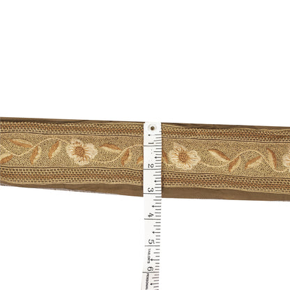 Sanskriti Vintage Saree Border Indian Trim Hand Embroidered 1Yd Craft Brown Lace
