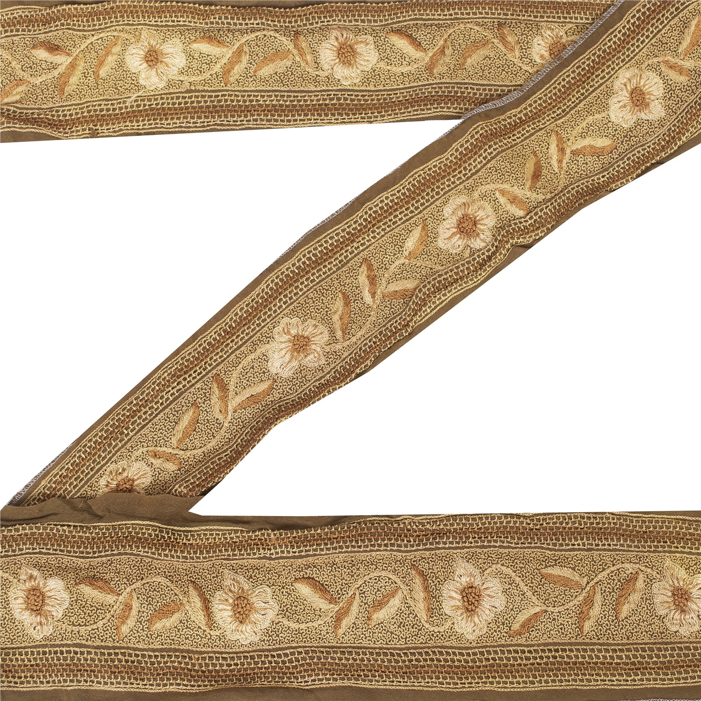 Sanskriti Vintage Saree Border Indian Trim Hand Embroidered 1Yd Craft Brown Lace