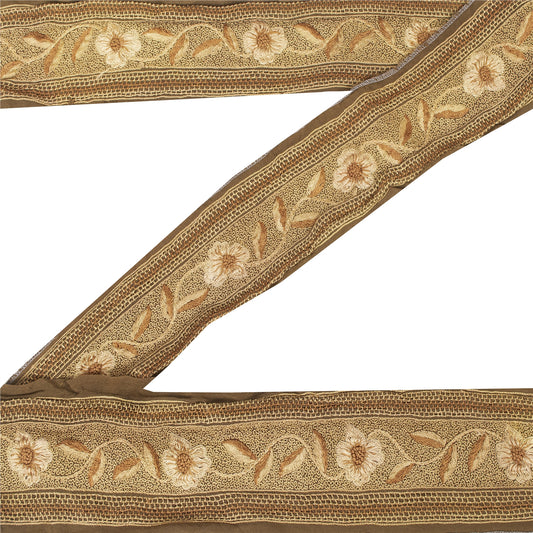 Sanskriti Vintage Saree Border Indian Trim Hand Embroidered 1Yd Craft Brown Lace