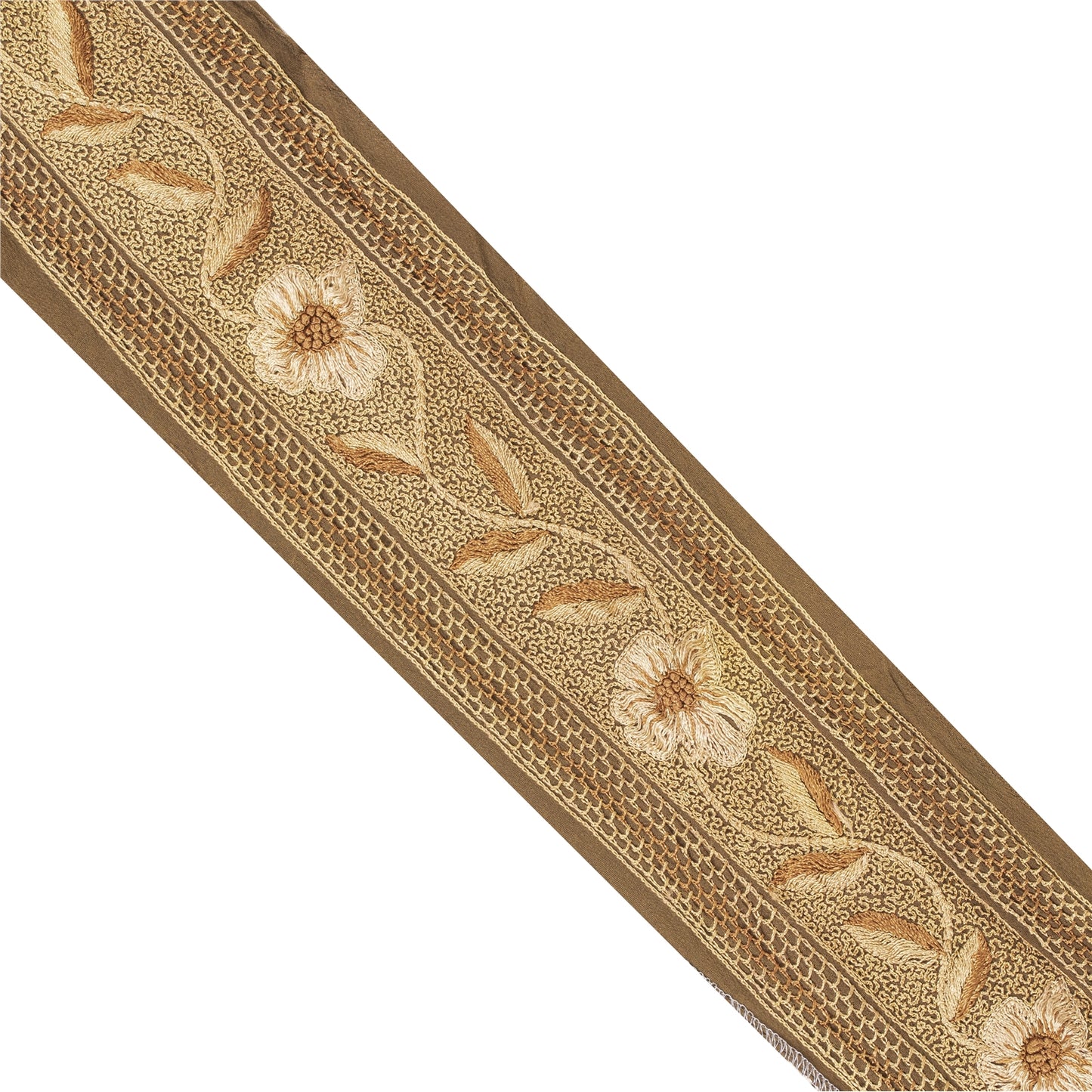 Sanskriti Vintage Saree Border Indian Trim Hand Embroidered 1Yd Craft Brown Lace