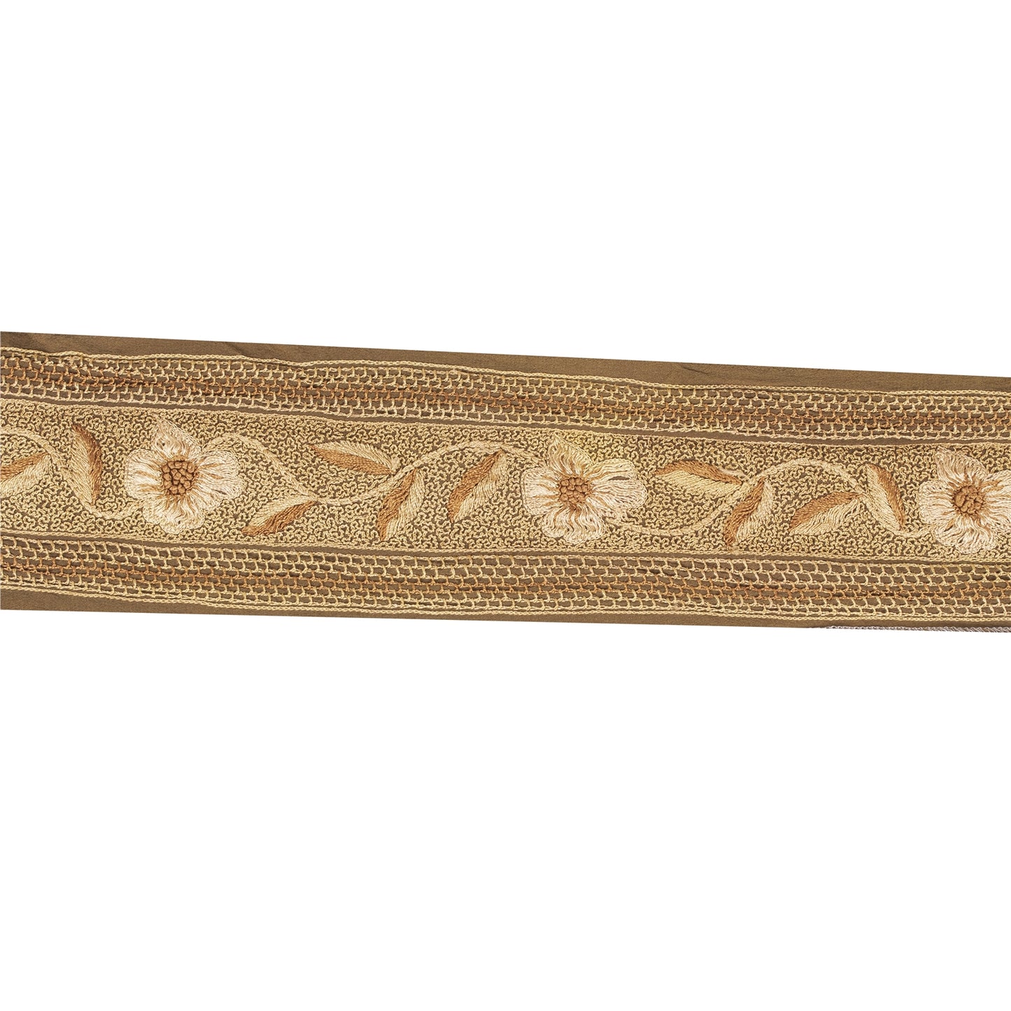 Sanskriti Vintage Saree Border Indian Trim Hand Embroidered 1Yd Craft Brown Lace