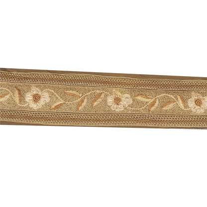 Sanskriti Vintage Saree Border Indian Trim Hand Embroidered 1Yd Craft Brown Lace