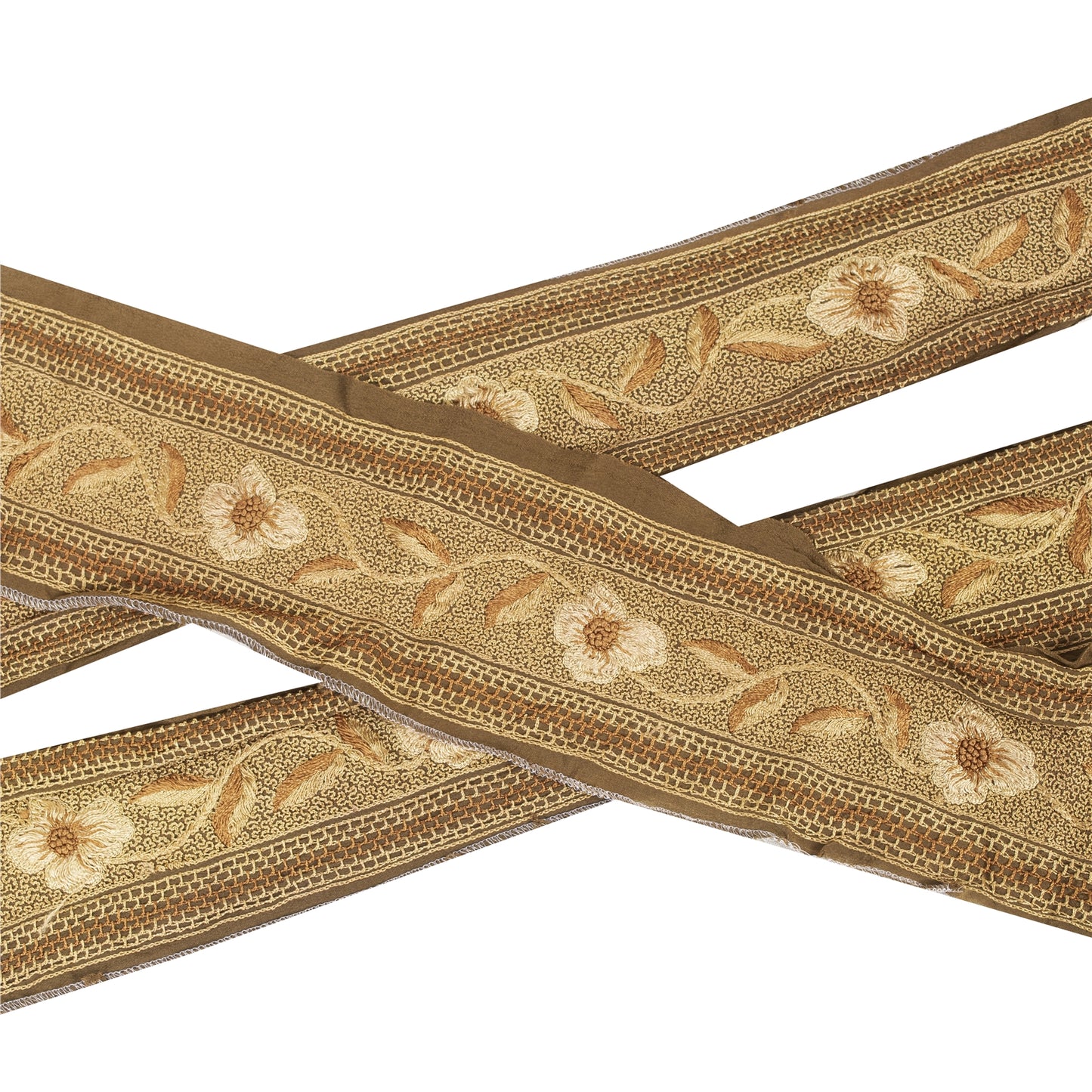 Sanskriti Vintage Saree Border Indian Trim Hand Embroidered 1Yd Craft Brown Lace