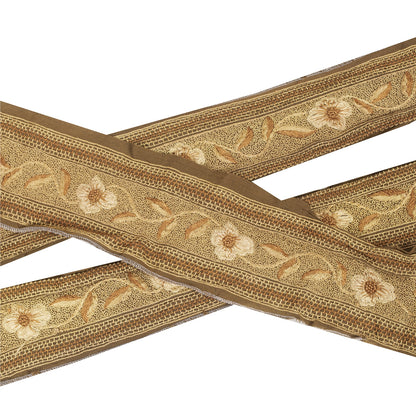 Sanskriti Vintage Saree Border Indian Trim Hand Embroidered 1Yd Craft Brown Lace
