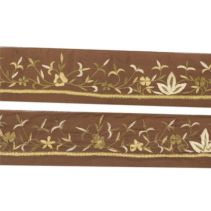 Sanskriti Vintage Sari Border Hand Embroidered Craft 1YD Brown Trims Lace Ribbon