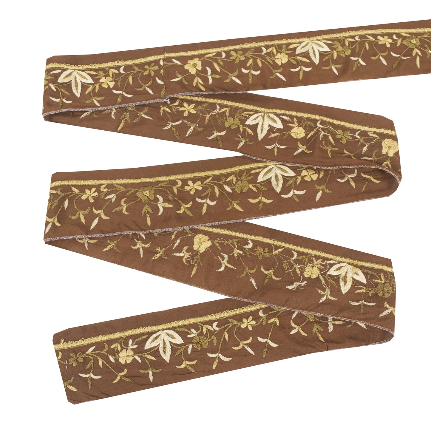 Sanskriti Vintage Sari Border Hand Embroidered Craft 1YD Brown Trims Lace Ribbon