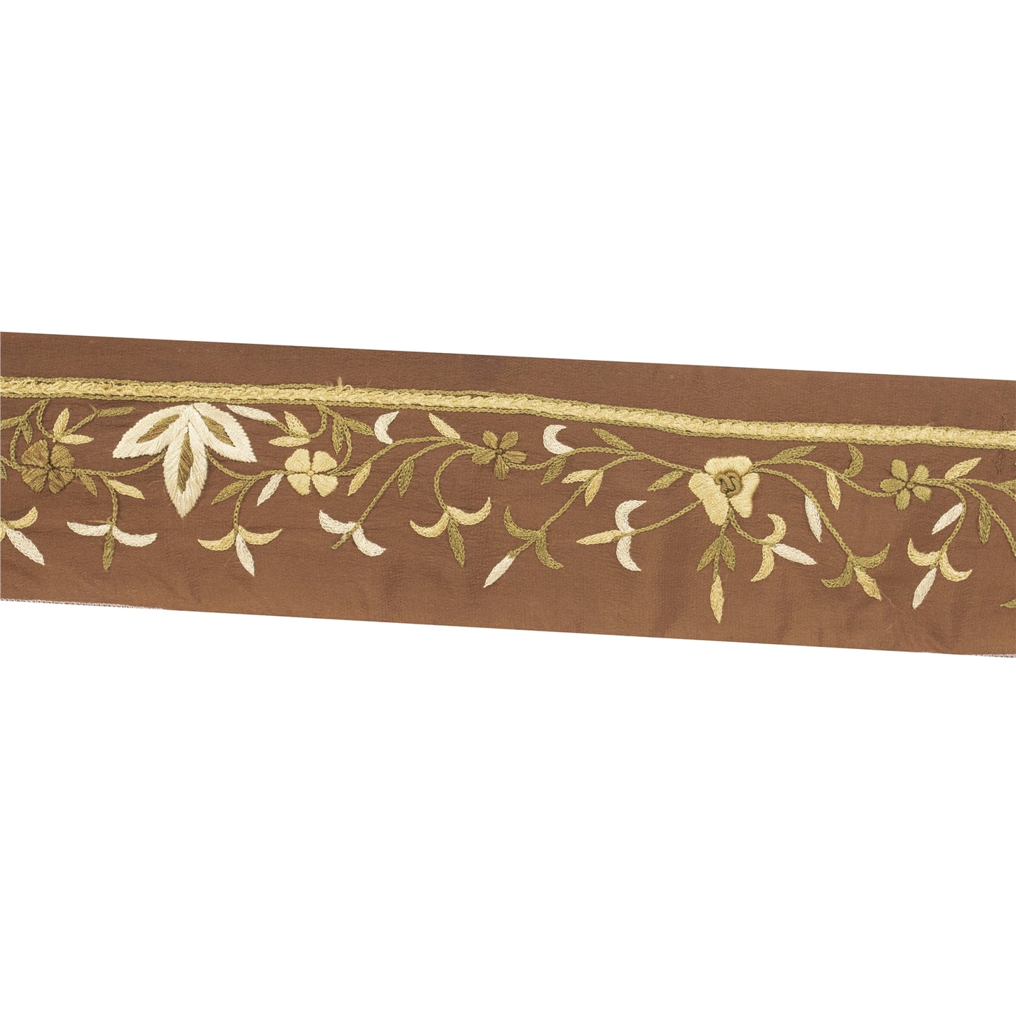 Sanskriti Vintage Sari Border Hand Embroidered Craft 1YD Brown Trims Lace Ribbon