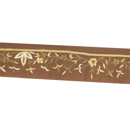 Sanskriti Vintage Sari Border Hand Embroidered Craft 1YD Brown Trims Lace Ribbon