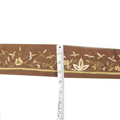 Sanskriti Vintage Sari Border Hand Embroidered Craft 1YD Brown Trims Lace Ribbon