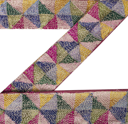 Sanskriti Vintage 1 Yard 3.2"W Sari Border Pure Silk Handmade Bagh Phulkari Lace