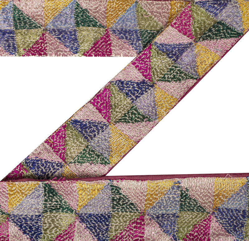 Sanskriti Vintage 1 Yard 3.2"W Sari Border Pure Silk Handmade Bagh Phulkari Lace