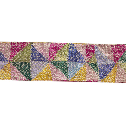 Sanskriti Vintage 1 Yard 3.2"W Sari Border Pure Silk Handmade Bagh Phulkari Lace