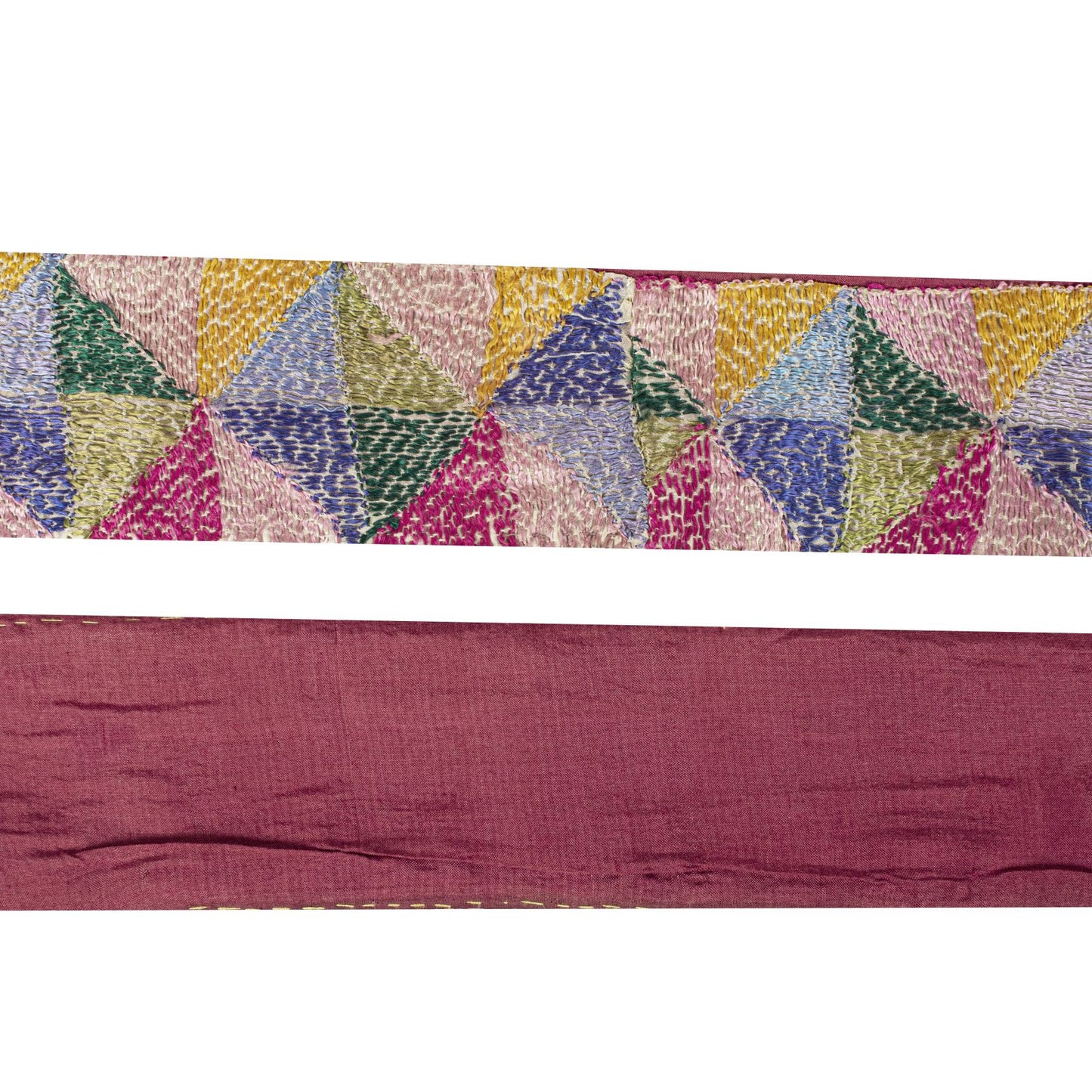 Sanskriti Vintage 1 Yard 3.2"W Sari Border Pure Silk Handmade Bagh Phulkari Lace