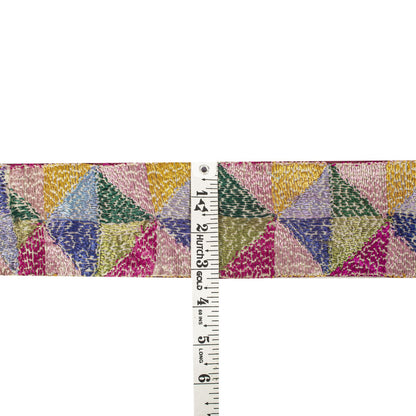 Sanskriti Vintage 1 Yard 3.2"W Sari Border Pure Silk Handmade Bagh Phulkari Lace